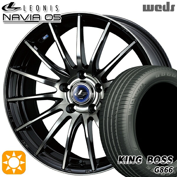 【取付対象】リーフ レヴォーグ 215/50R17 95W XL キングボス G866 Weds ウェッズ レオニス ナヴィア05 BPB (ブラック ミラーカット ブラッククリアー) 17インチ 7.0J 5H114.3 サマータイヤホイールセット