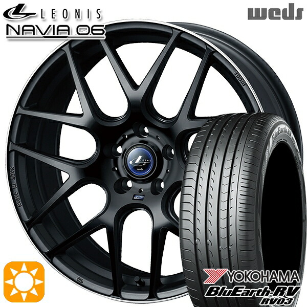 【取付対象】225/60R18 100H ヨコハマ ブルーアース RV03 Weds ウェッズ レオニス ナヴィア06 MBP (マットブラックリムポリッシュ) 18インチ 8.0J 5H114.3 サマータイヤホイールセット