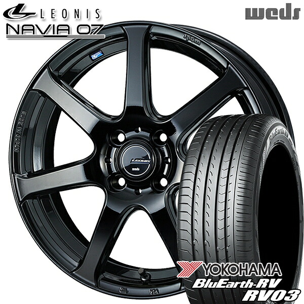 【取付対象】ライズ ロッキー 205/60R16 96H XL ヨコハマ ブルーアース RV03 Weds ウェッズ レオニス ナヴィア07 PBK (プレミアムブラック) 16インチ 6.0J 4H100 サマータイヤホイールセット