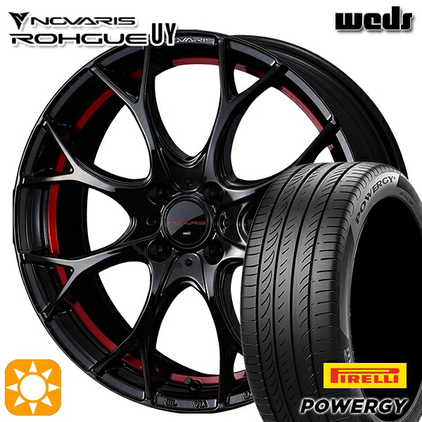 【取付対象】マツダ2 ノート 205/45R17 88W XL ピレリ パワジー Weds ウェッズ ノヴァリス ローグ UY ピアノブラック/レッドライン 17インチ 6.5J 4H100 +40/+50 サマータイヤホイールセット