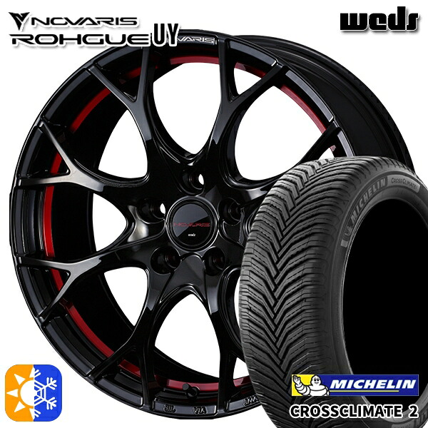 235/50R18 101Y XL ミシュラン クロスクライメート2 Weds ウェッズ ノヴァリス ローグ UY ピアノブラック/レッドライン 18インチ 7.0J 5H114.3 オールシーズンタイヤホイールセット