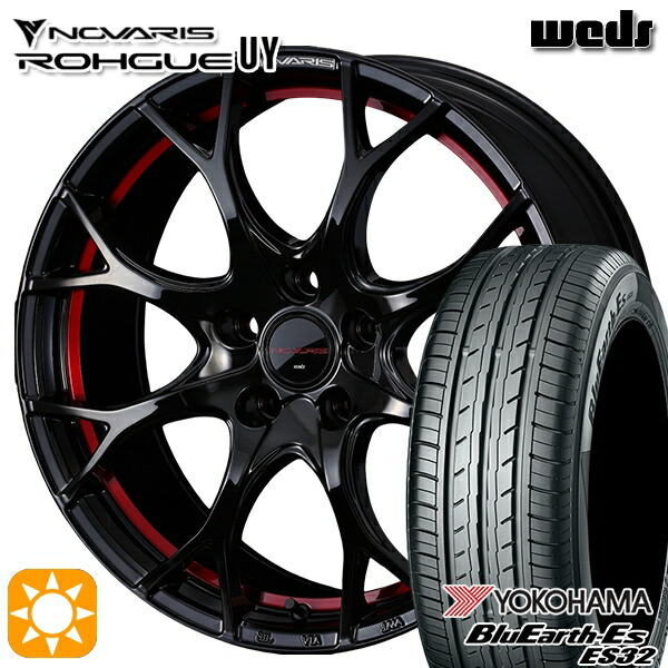 【取付対象】215/45R17 91V XL ヨコハマ ブルーアース ES32 Weds ウェッズ ノヴァリス ローグ UY ピアノブラック/レッドライン 17インチ 7.0J 5H114.3 サマータイヤホイールセット