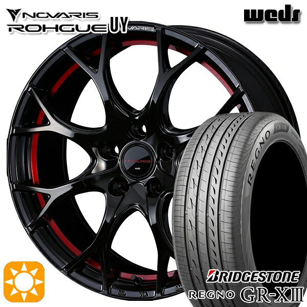 【取付対象】ジェイド アクセラ 225/40R18 92W XL ブリヂストン レグノ GR-X3 Weds ウェッズ ノヴァリス ローグ UY ピアノブラック/レッドライン 18インチ 7.0J 5H114.3 サマータイヤホイールセット