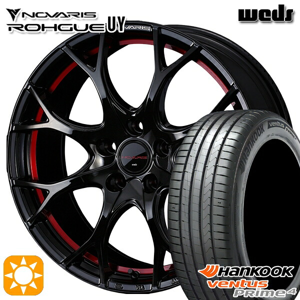 【取付対象】エクストレイル フォレスター 225/60R17 99V ハンコック veNtus PRime4 K135A Weds ウェッズ ノヴァリス ローグ UY ピアノブラック/レッドライン 17インチ 7.0J 5H114.3 サマータイヤホイールセット
