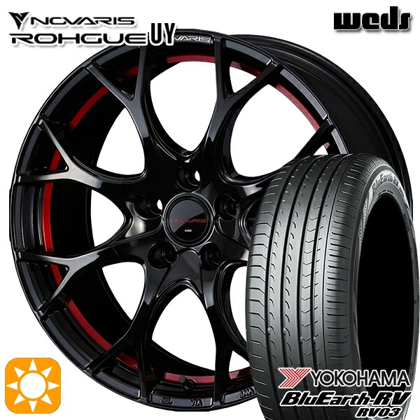 【取付対象】マツダ6 エクストレイル 225/60R18 100H ヨコハマ ブルーアース RV03 Weds ウェッズ ノヴァリス ローグ UY ピアノブラック/レッドライン 18インチ 7.0J 5H114.3 サマータイヤホイールセット