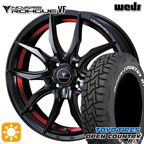 【取付対象】タフト 165/65R15 81Q トーヨー オープンカントリー R/T ホワイトレター Weds ウェッズ ノヴァリス ローグ VF ピアノブラック/レッドライン 15インチ 4.5J 4H100 サマータイヤホイールセット