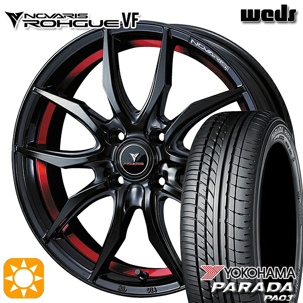 【取付対象】軽トラ 165/55R14C 95/93N ヨコハマ パラダ PA03 Weds ウェッズ ノヴァリス ローグ VF ピアノブラック/レッドライン 14インチ 4.5J 4H100 サマータイヤホイールセット