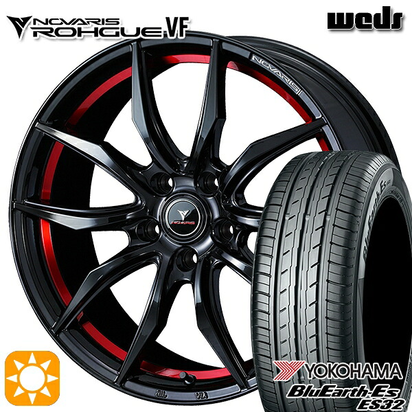 【取付対象】アイシス ノア 215/45R17 91V XL ヨコハマ ブルーアース ES32 Weds ウェッズ ノヴァリス ローグ VF ピアノブラック/レッドライン 17インチ 7.0J 5H114.3 サマータイヤホイールセット