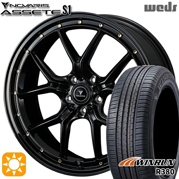 【取付対象】マツダ6 エクストレイル 225/60R18 104V XL ウィンラン R380 Weds ウェッズ ノヴァリス アセット S1 ブラック/ゴールドピアス 18インチ 7.5J 5H114.3 サマータイヤホイールセット |格安タイヤホイールジャストパーツ