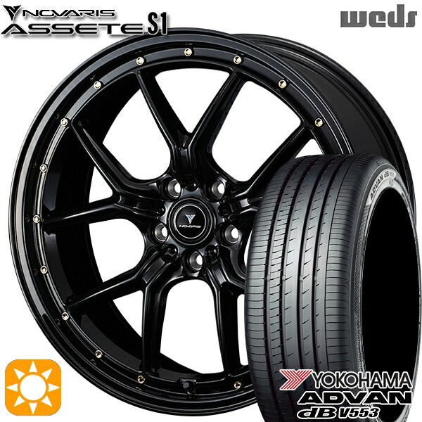 【取付対象】20/30系アルファード ヴェルファイア 235/50R18 97W ヨコハマ アドバンデシベル V553 Weds ウェッズ ノヴァリス アセット S1 ブラック/ゴールドピアス 18インチ 7.5J 5H114.3 サマータイヤホイールセット