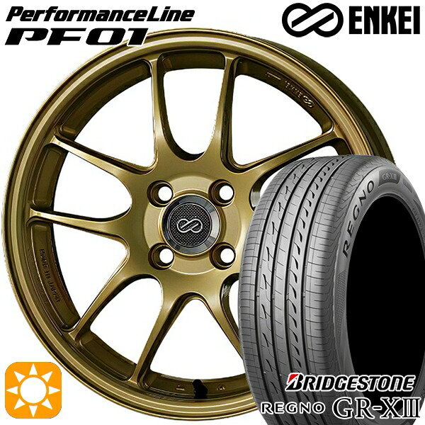 【取付対象】アクア デミオ ノート 195/55R16 91V XL ブリヂストン レグノ GR-X3 ENKEI エンケイ パフォーマンスライン PF01 ゴールド 16インチ 6.5J 4H100 サマータイヤホイールセット |格安タイヤホイールジャストパーツ
