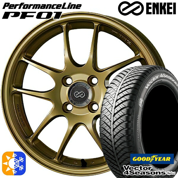 175/60R16 82H グッドイヤー ベクター フォーシーズンズ ENKEI エンケイ パフォーマンスライン PF01 16インチ 6.5J 4H100 ゴールド オールシーズンタイヤホイールセット |格安タイヤホイールジャストパーツ