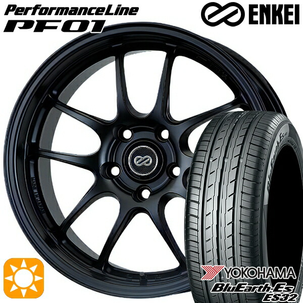 【取付対象】アクア ヤリス 205/40R17 84V XL ヨコハマ ブルーアース ES32 ENKEI エンケイ パフォーマンスライン PF01 マットブラック 17インチ 7.0J 4H100 サマータイヤホイールセット ｜格安タイヤホイールジャストパーツ