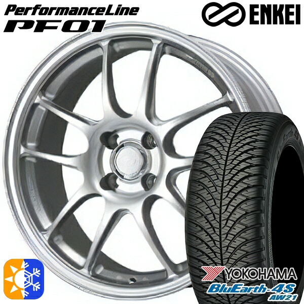 ウェイク 165/55R15 75V ヨコハマ ブルーアース 4S AW21 ENKEI エンケイ パフォーマンスライン PF01 スパークルシルバー 15インチ 5.0J 4H100 オールシーズンタイヤホイールセット