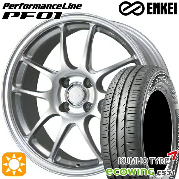 【取付対象】175/65R15 84H クムホ エコウィング ES31 ENKEI エンケイ パフォーマンスライン PF01 スパークルシルバー 15インチ 6.5J 4H100 サマータイヤホイールセット |格安タイヤホイールジャストパーツ