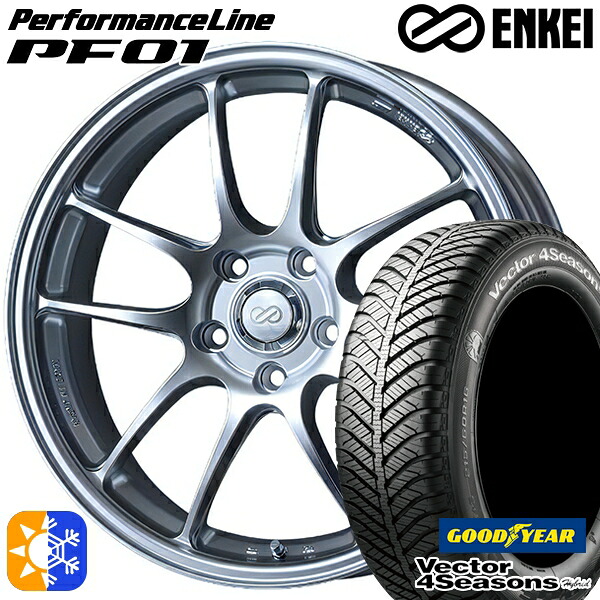 BMW F20 225/40R18 92H XL グッドイヤー ベクター フォーシーズンズ ENKEI エンケイ PF01 スパークルシルバー 18インチ 8.0J 5H120 オールシーズンタイヤホイールセット |格安タイヤホイールジャストパーツ