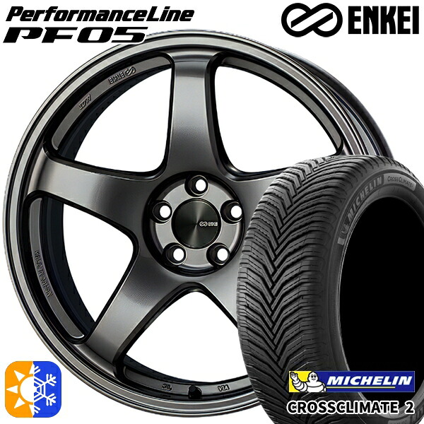 185/55R16 83V ミシュラン クロスクライメート2 ENKEI エンケイ パフォーマンスライン PF05 ダークシルバー 16インチ 6.5J 4H100 オールシーズンタイヤホイールセット