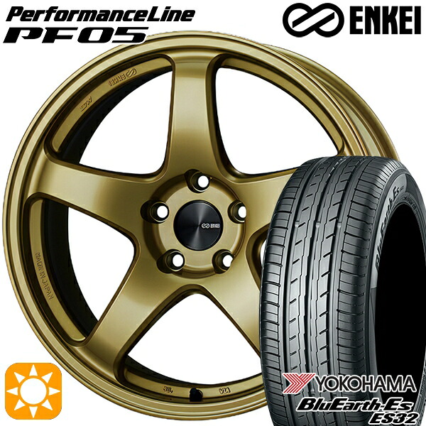 【取付対象】アクア ヤリス 205/40R17 84V XL ヨコハマ ブルーアース ES32 ENKEI エンケイ パフォーマンスライン PF05 ゴールド 17インチ 7.0J 4H100 サマータイヤホイールセット |格安タイヤホイールジャストパーツ