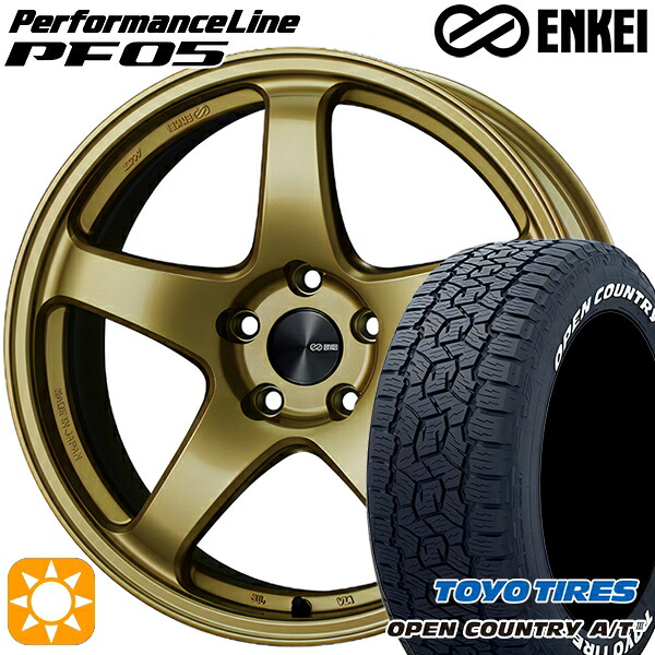 【取付対象】ハリアー エクストレイル 225/65R17 102H トーヨー オープンカントリーA/T3 ホワイトレター ENKEI エンケイ パフォーマンスライン PF05 ゴールド 17インチ 7.0J 5H114.3 サマータイヤホイールセット