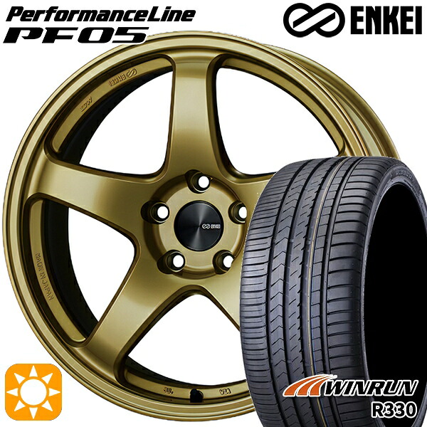 【取付対象】ジェイド アクセラ 225/40R18 92W XL ウィンラン R330 ENKEI エンケイ パフォーマンスライン PF05 ゴールド 18インチ 7.5J 5H114.3 サマータイヤホイールセット