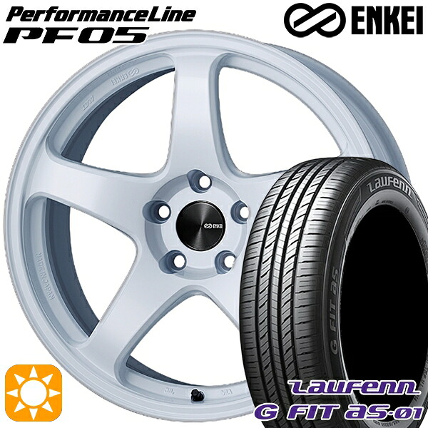 【取付対象】195/55R16 87V ラウフェン G FIT as-01 LH42 ENKEI エンケイ パフォーマンスライン PF05 ホワイト 16インチ 6.5J 4H100 サマータイヤホイールセット