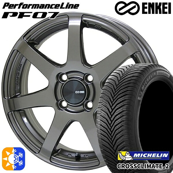 185/60R15 88V XL ミシュラン クロスクライメート2 ENKEI エンケイ パフォーマンスライン PF07 ダークシルバー 15インチ 6.0J 4H100 オールシーズンタイヤホイールセット ｜格安タイヤホイールジャストパーツ