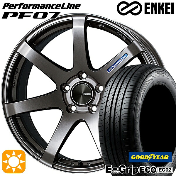【取付対象】30/50プリウス カローラスポーツ 205/55R16 91V グッドイヤー エフィシェントグリップ EG02 ENKEI エンケイ パフォーマンスライン PF07 ダークシルバー 16インチ 7.0J 5H100 サマータイヤホイールセット