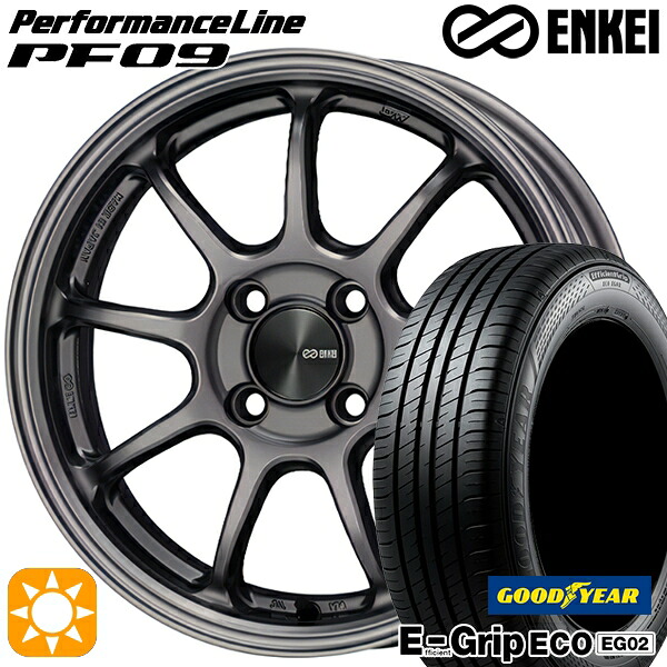 【取付対象】175/55R15 77V グッドイヤー エフィシェントグリップ EG02 ENKEI エンケイ パフォーマンスライン PF09 ダークシルバー 15インチ 6.0J 4H100 サマータイヤホイールセット