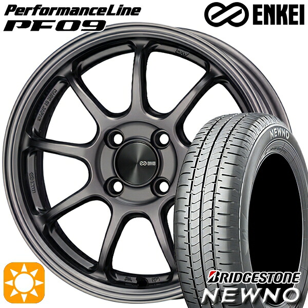 【取付対象】185/55R16 83V ブリヂストン ニューノ ENKEI エンケイ パフォーマンスライン PF09 ダークシルバー 16インチ 6.5J 4H100 サマータイヤホイールセット