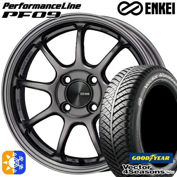 ライズ ロッキー 205/60R16 92H グッドイヤー ベクター フォーシーズンズ ENKEI エンケイ パフォーマンスライン PF09 16インチ 6.5J 4H100 ダークシルバー オールシーズンタイヤホイールセット |格安タイヤホイールジャストパーツ