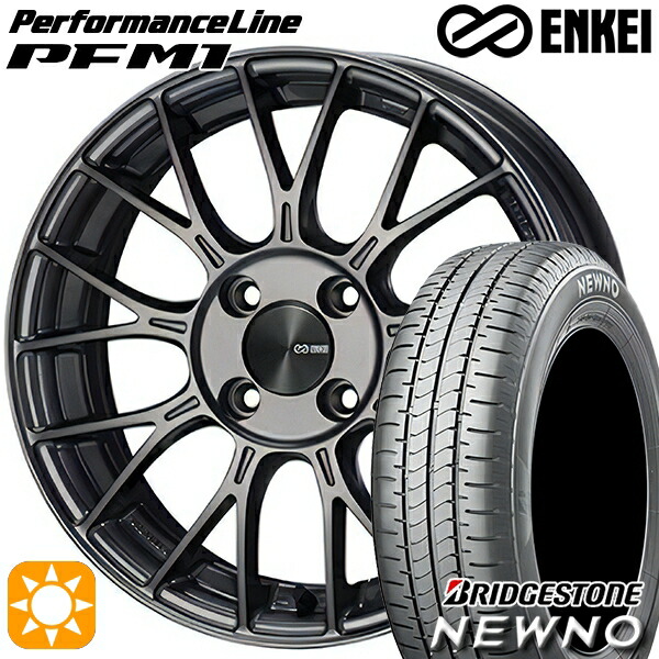 【取付対象】185/60R15 84H ブリヂストン ニューノ ENKEI エンケイ パフォーマンスライン PFM1 ダークシルバー 15インチ 5.5J 4H100 サマータイヤホイールセット ｜格安タイヤホイールジャストパーツ