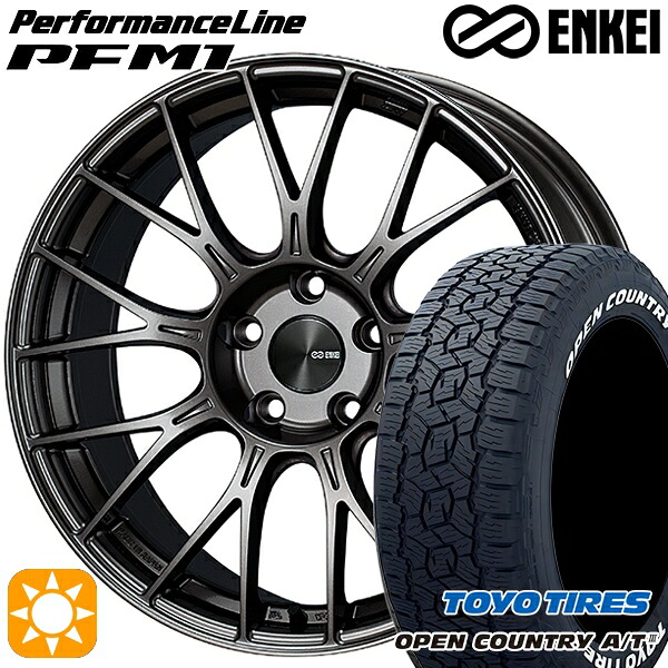 【取付対象】ハリアー エクストレイル 225/65R17 102H トーヨー オープンカントリーA/T3 ホワイトレター ENKEI エンケイ パフォーマンスライン PFM1 ダークシルバー 17インチ 7.5J 5H114.3 サマータイヤホイールセット