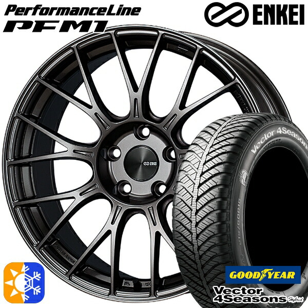 205/50R17 93H XL グッドイヤー ベクター フォーシーズンズ ENKEI エンケイ パフォーマンスライン PFM1 17インチ 7.0J 5H114.3 ダークシルバー オールシーズンタイヤホイールセット