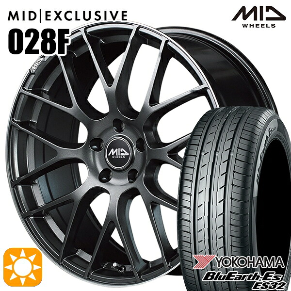 【取付対象】アウトランダー デリカD5 225/55R18 98V ヨコハマ ブルーアース ES32 MID RMP 028F セミグロスGM/リムDCロゴMC 18インチ 7.0J 5H114.3 サマータイヤホイールセット