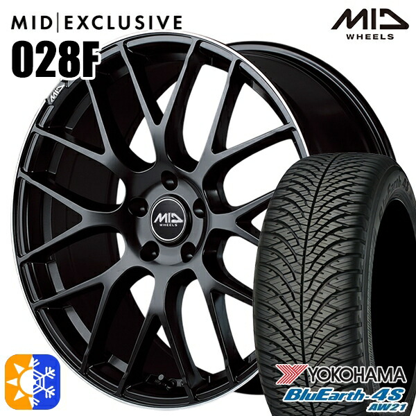アウトランダー デリカD5 225/55R18 98V ヨコハマ ブルーアース 4S AW21 MID RMP 028F セミグロスBK/リムエッジDCロゴMC 18インチ 7.0J 5H114.3 オールシーズンタイヤホイールセット