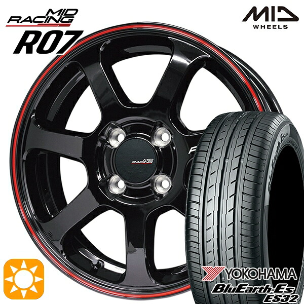【取付対象】ライズ ロッキー 205/60R16 92H ヨコハマ ブルーアース ES32 MID RMPレーシング R07 ブラック/リムレッドライン 16インチ 6.0J 4H100 サマータイヤホイールセット |格安タイヤホイールジャストパーツ