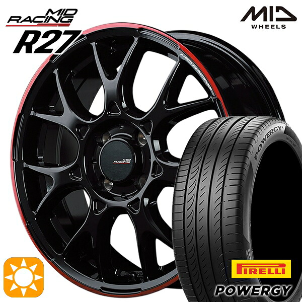【取付対象】ライズ ロッキー 205/60R16 92H ピレリ パワジー MID RMPレーシング R27 ブラック/リムレッドライン 16インチ 6.0J 4H100 サマータイヤホイールセット