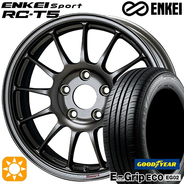 【取付対象】フィット アクア 185/60R15 84H グッドイヤー エフィシェントグリップ EG02 ENKEI エンケイスポーツ RC-T5 ダークシルバー 15インチ 6.5J 4H100 サマータイヤホイールセット