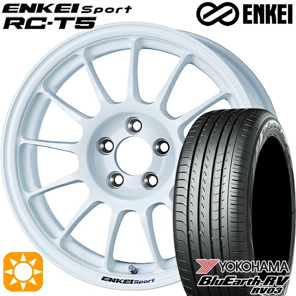 【取付対象】ライズ ロッキー 205/60R16 96H XL ヨコハマ ブルーアース RV03 ENKEI エンケイスポーツ RC-T5 ホワイト 16インチ 6.5J 4H100 サマータイヤホイールセット