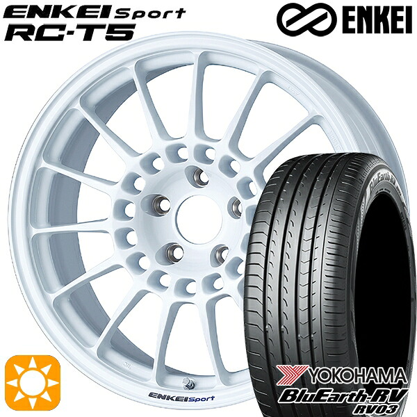【取付対象】ヴェゼル レガシィ 225/60R18 100H ヨコハマ ブルーアース RV03 ENKEI エンケイスポーツ RC-T5 ホワイト 18インチ 8.0J 5H114.3 サマータイヤホイールセット