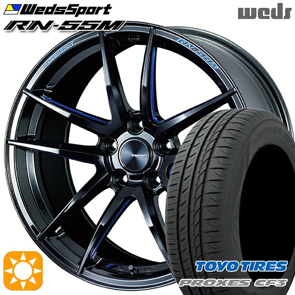 【取付対象】アクセラ アテンザ 215/45R18 93W XL トーヨー プロクセス CF3 Weds ウェッズスポーツ RN55M ブラックブルーマシニング 18インチ 7.5J 5H114.3 サマータイヤホイールセット