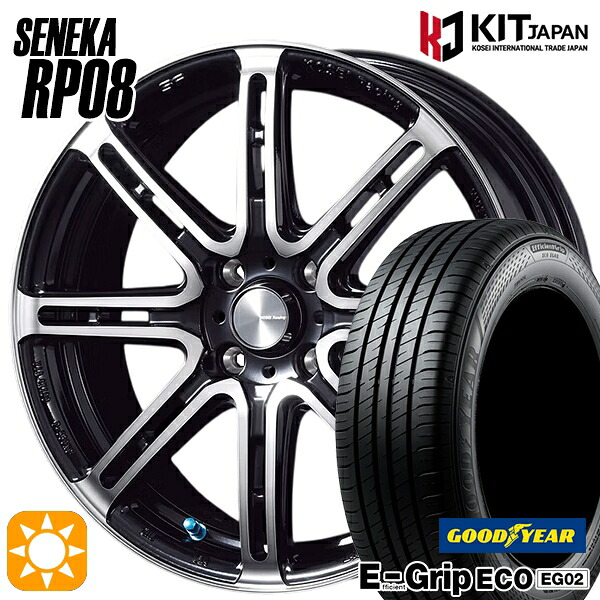 【取付対象】アクア クロスビー 185/55R16 83V グッドイヤー エフィシェントグリップ EG02 KOSEI コーセイレーシング セネカ RP08 ブラックポリッシュブラッククリア 16インチ 6.0J 4H100 サマータイヤホイールセット |格安タイヤホイールジャストパーツ