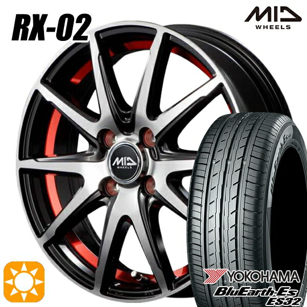 【取付対象】フィット アクア 185/60R15 84H ヨコハマ ブルーアース ES32 MID シュナイダー RX02 RX810 BP/アンダーカットレッド 15インチ 5.5J 4H100 サマータイヤホイールセット |格安タイヤホイールジャストパーツ