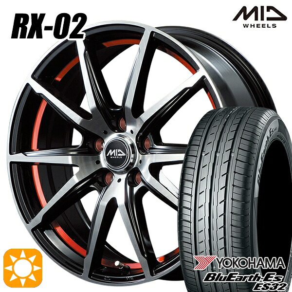 【取付対象】セレナ 215/40R18 85W ヨコハマ ブルーアース ES32 MID シュナイダー RX02 RX810 BP/アンダーカットレッド 18インチ 7.0J 5H114.3 サマータイヤホイールセット |格安タイヤホイールジャストパーツ