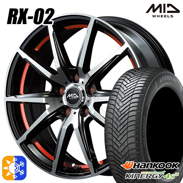 235/50R18 101W XL ハンコック KInERGy 4s 2 (H750) MID シュナイダー RX02 ブラックポリッシュ/アンダーカットレッド 18インチ 7.0J 5H114.3 オールシーズンタイヤホイールセット 100,045円