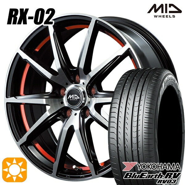 【取付対象】195/60R16 89V ヨコハマ ブルーアース RV03 MID シュナイダー RX02 RX810 BP/アンダーカットレッド 16インチ 6.5J 5H114.3 サマータイヤホイールセット