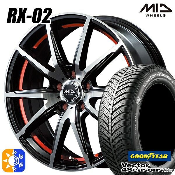 アルファード ヴェルファイア 235/50R18 101H XL グッドイヤー ベクター フォーシーズンズ MID シュナイダー RX02 18インチ 8.0J 5H114.3 ブラックポリッシュ/アンダーカットレッド オールシーズンタイヤホイールセット ｜格安タイヤホイールジャストパーツ