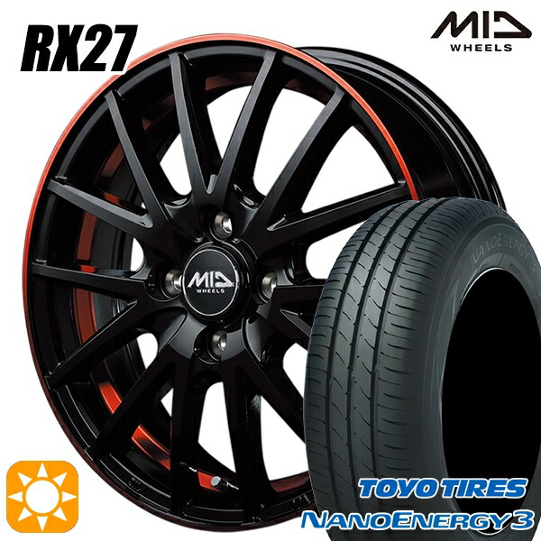 【取付対象】エブリィワゴン 165/60R14 75H トーヨー ナノエナジー3 MID シュナイダー RX27 ブラック/リム&アンダーカットポリッシュ+レッドクリア 14インチ 4.5J 4H100 サマータイヤホイールセット