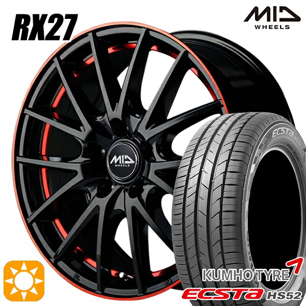 【取付対象】C-HR カローラクロス 215/60R17 100V XL クムホ エクスタ HS52 MID シュナイダー RX27 ブラック/リム＆アンダーカットポリッシュ＋レッドクリア 17インチ 7.0J 5H114.3 サマータイヤホイールセット