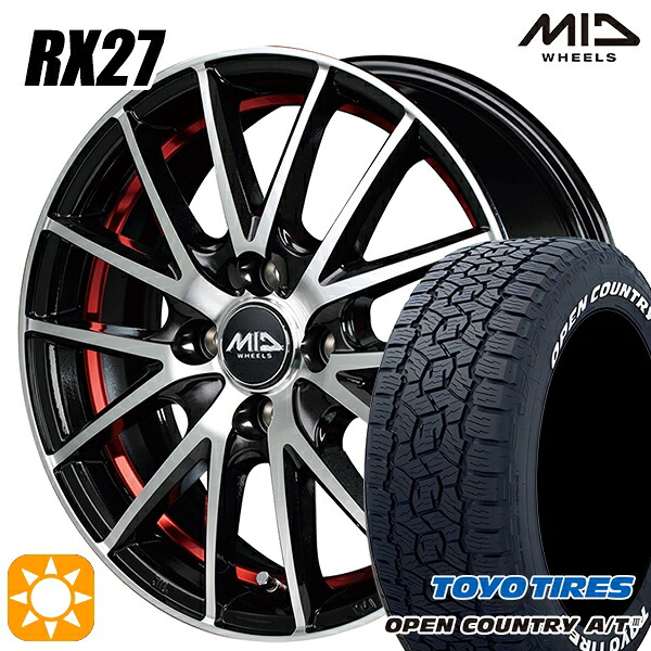 【取付対象】アゲ軽 165/80R14 97/95N トーヨー オープンカントリーA/T3 ホワイトレター MID シュナイダー RX27 BMP/アンダーカットレッドクリア 14インチ 4.5J 4H100 サマータイヤホイールセット